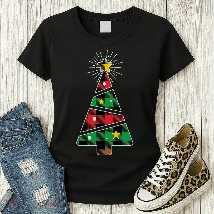Christmas Multi Plaid Tree Women's T-Shirt