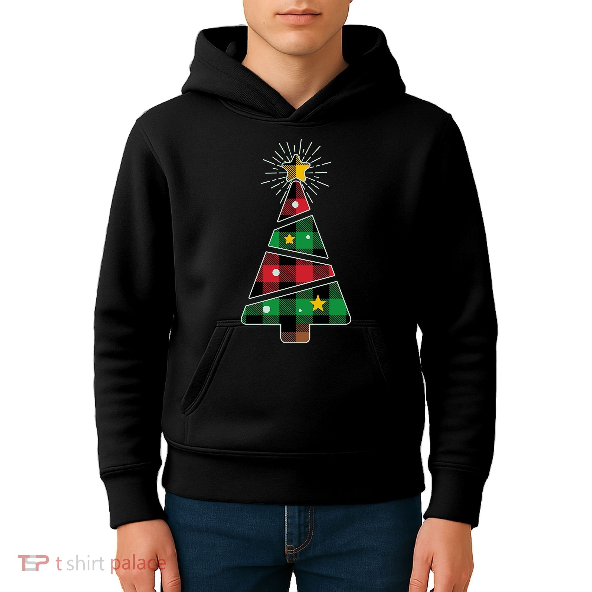 Christmas Multi Plaid Tree Kids Hoodie