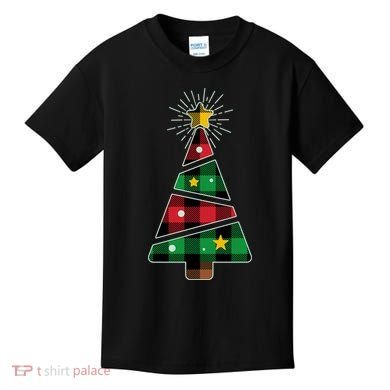 Christmas Multi Plaid Tree Kids T-Shirt