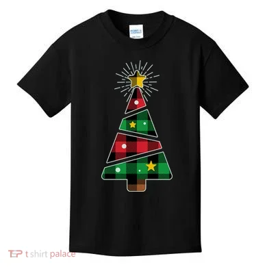 Christmas Multi Plaid Tree Kids T-Shirt
