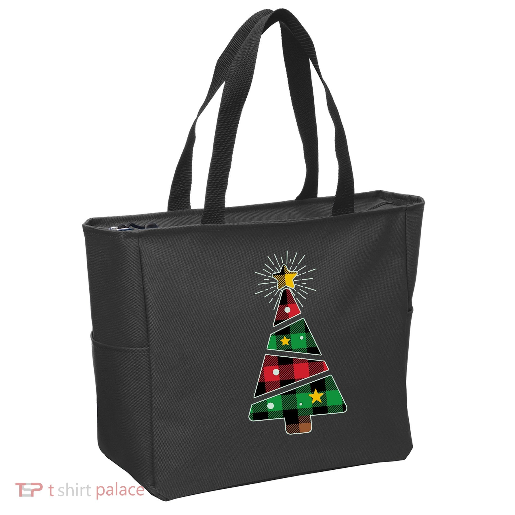 Christmas Multi Plaid Tree Tote Bag