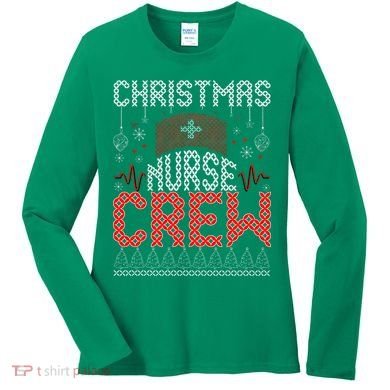 Christmas Nurse Crew Ugly Christmas Sweater RN Women's Long Sleeve Shirt
