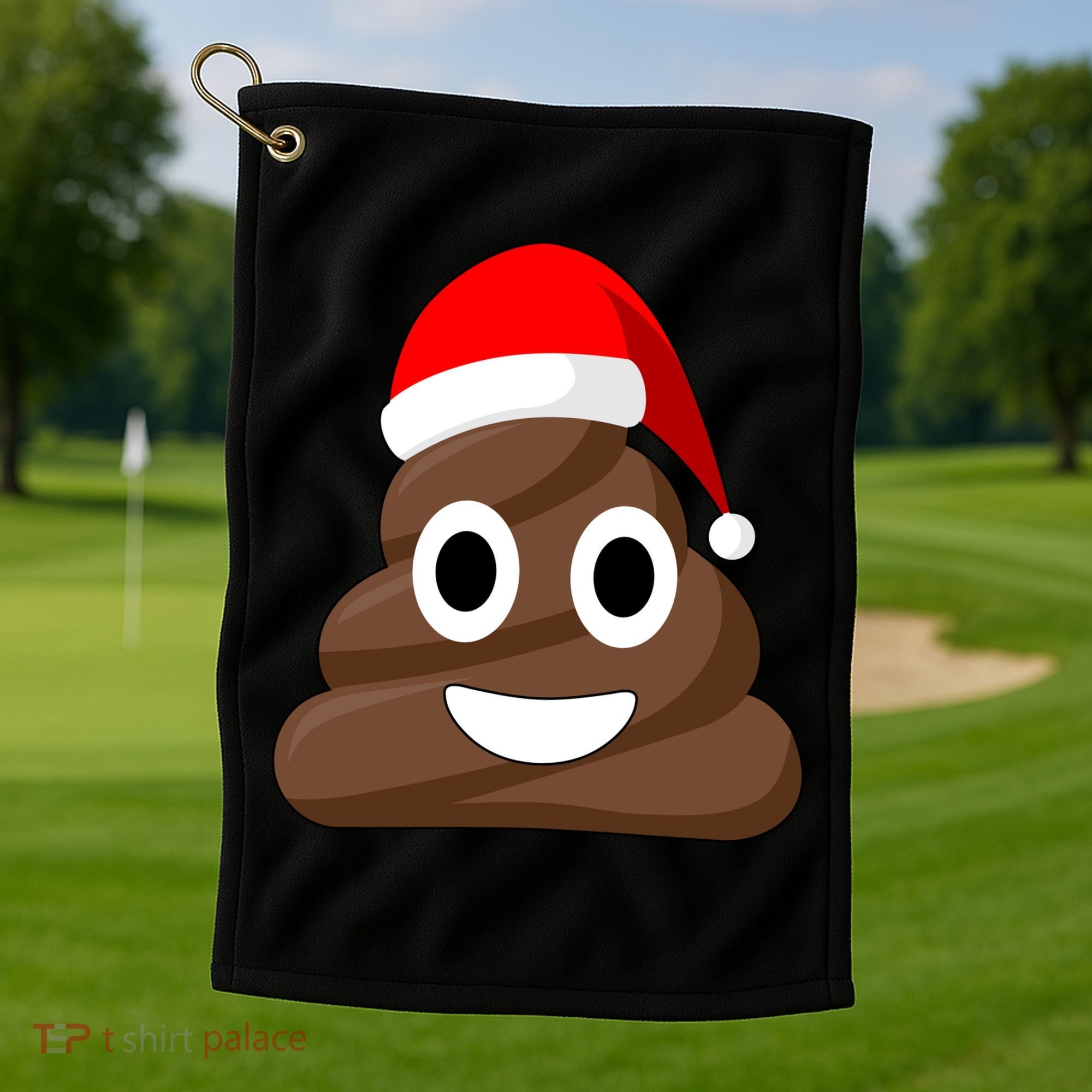 Christmas Poop Emoji Smiley Golf Towel
