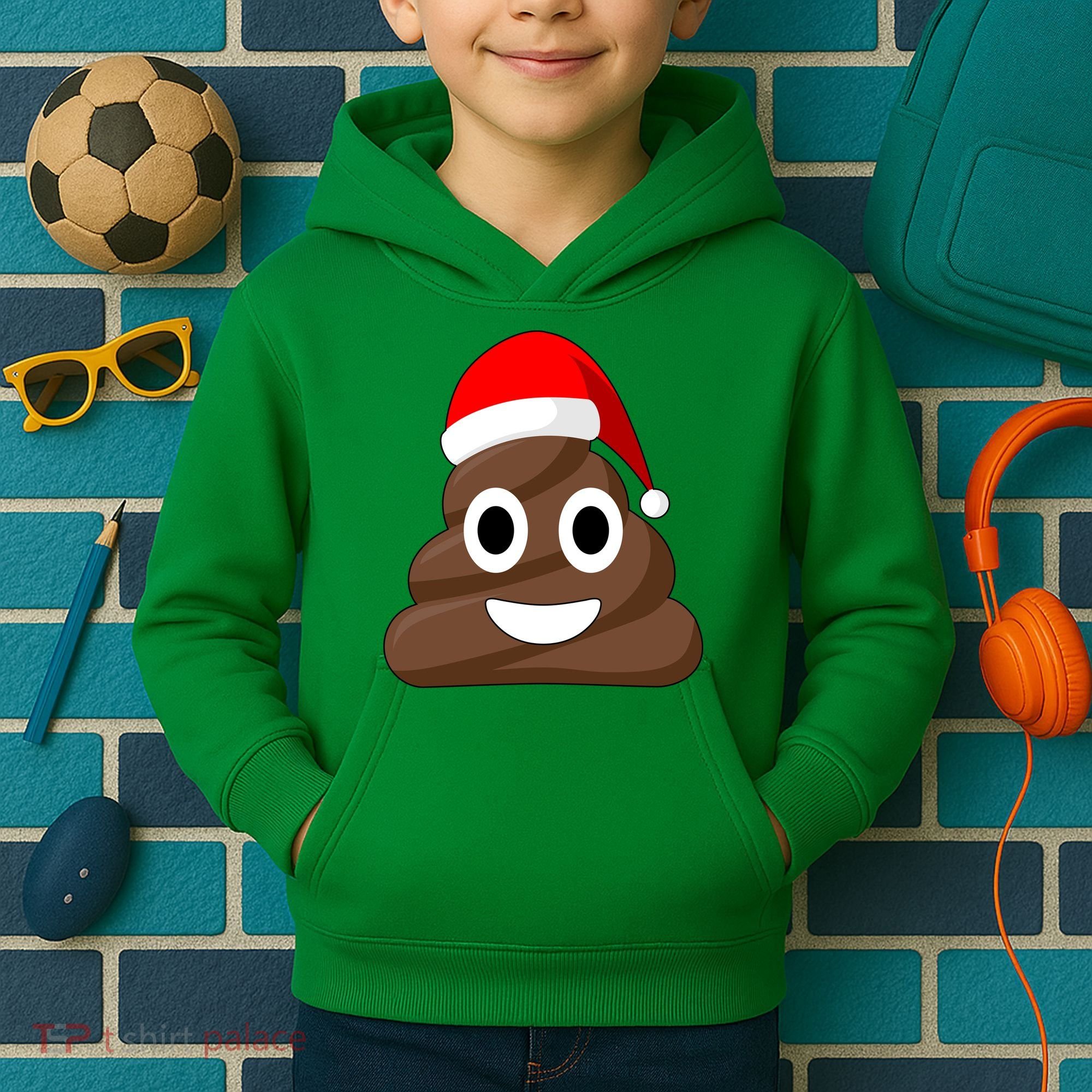 Christmas Poop Emoji Smiley Kids Hoodie