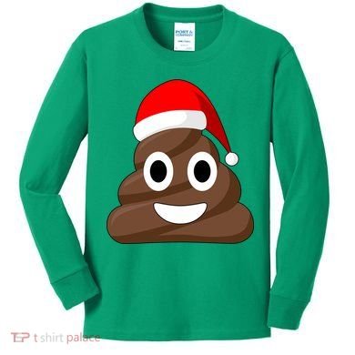 Christmas Poop Emoji Smiley Kids Long Sleeve Shirt