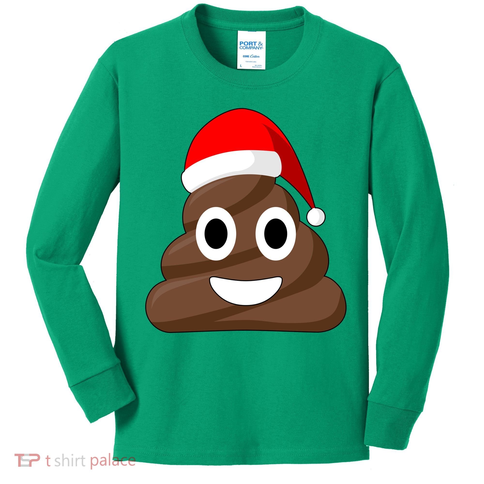 Christmas Poop Emoji Smiley Kids Long Sleeve Shirt