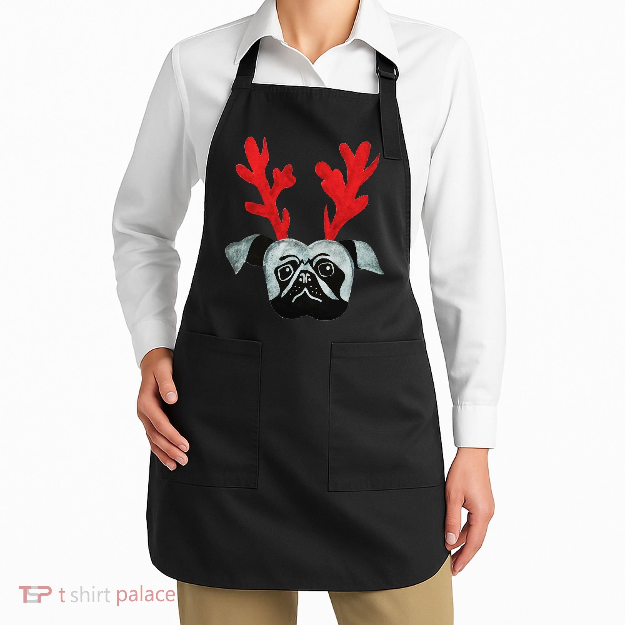Christmas Pug Reindeer Apron
