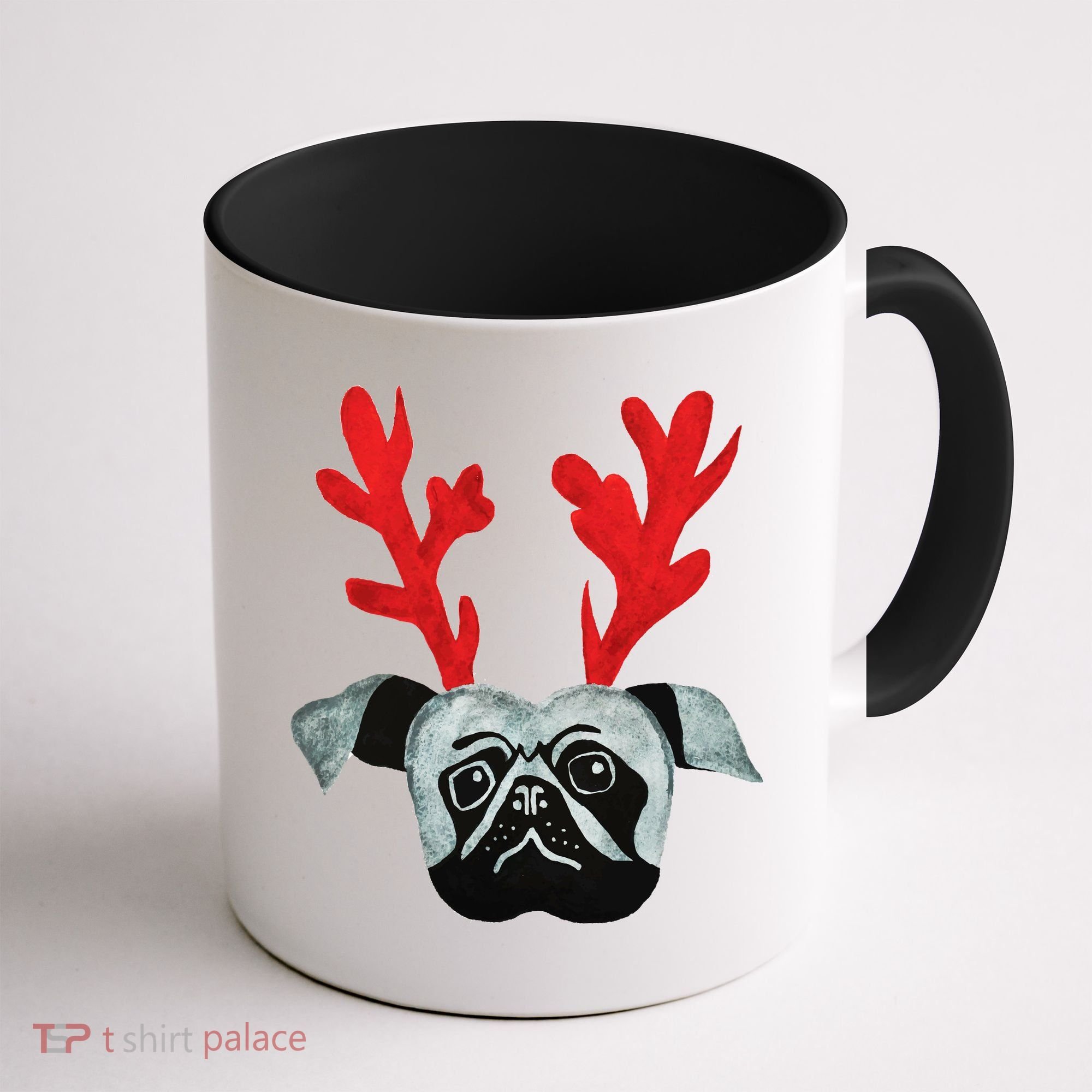 Christmas Pug Reindeer Coffee Mug