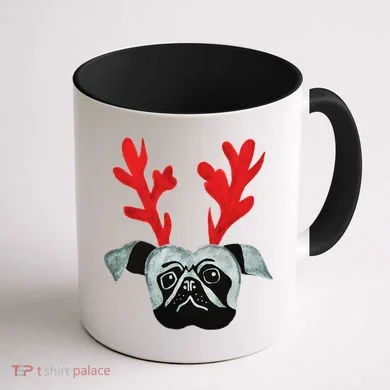 Christmas Pug Reindeer Coffee Mug back