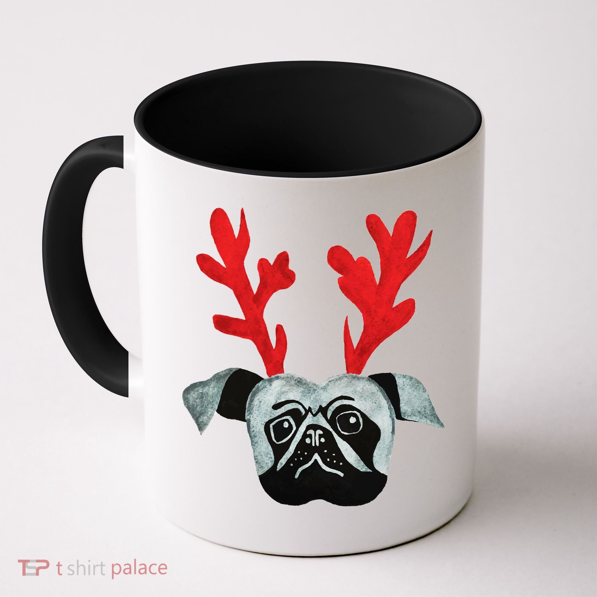 Christmas Pug Reindeer Coffee Mug