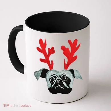 Christmas Pug Reindeer Coffee Mug