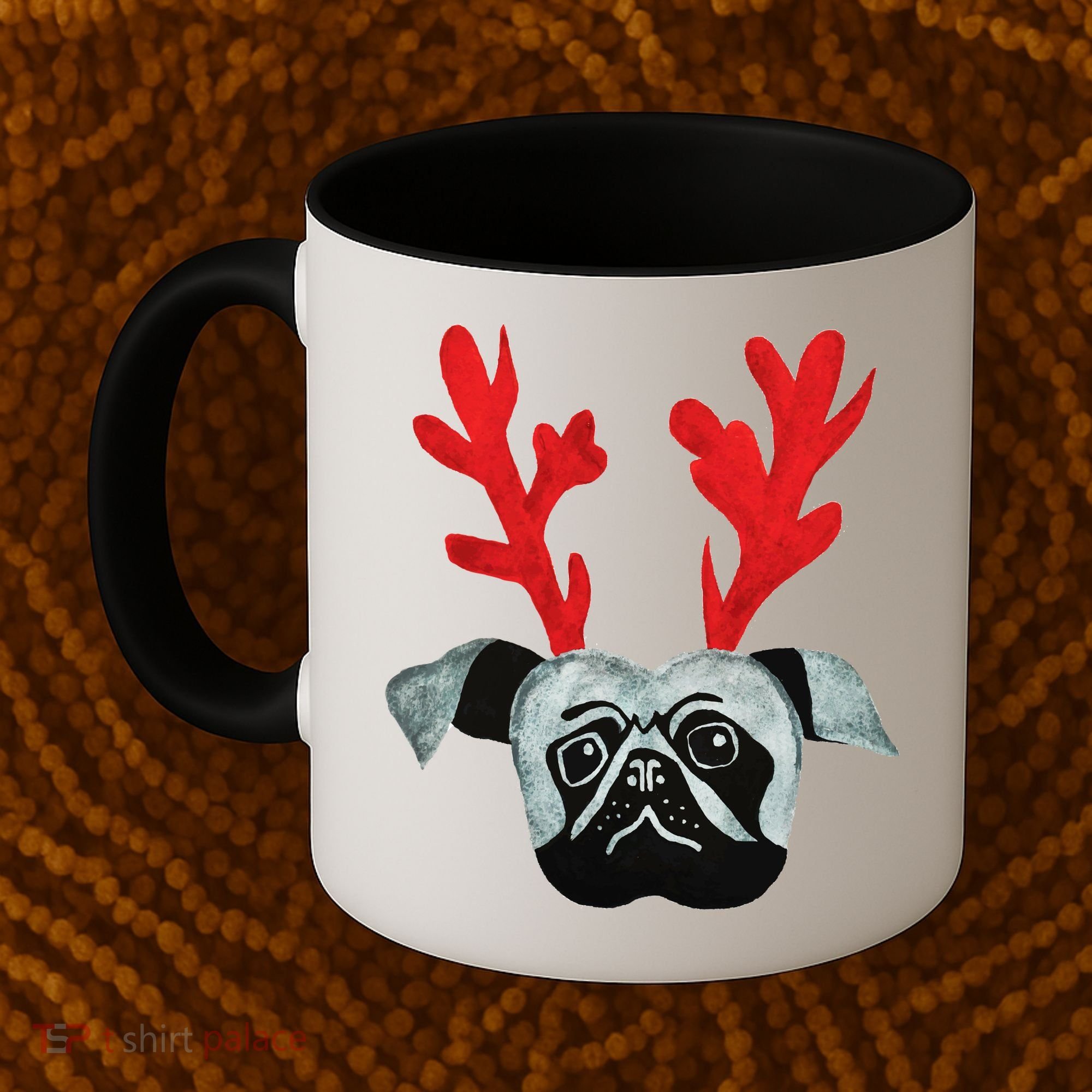 Christmas Pug Reindeer Coffee Mug