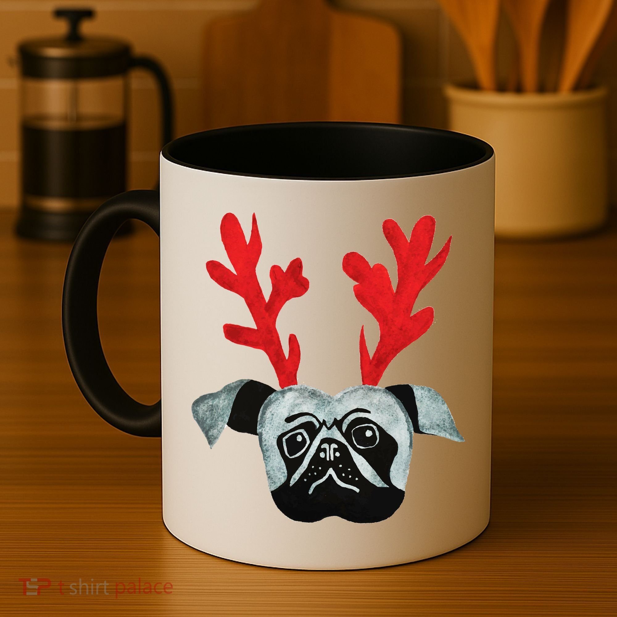 Christmas Pug Reindeer Coffee Mug