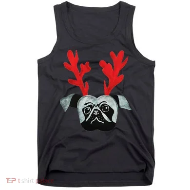 Christmas Pug Reindeer Tank Top
