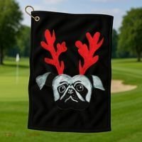 Christmas Pug Reindeer Golf Towel thumb 1