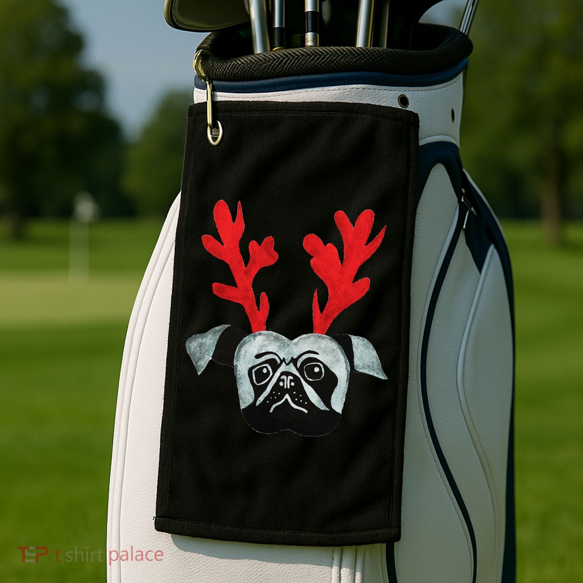 Christmas Pug Reindeer Golf Towel