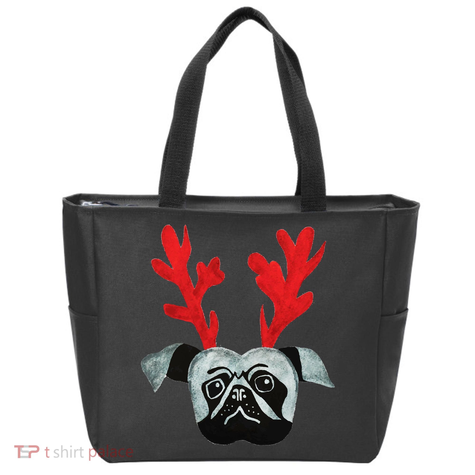 Christmas Pug Reindeer Tote Bag