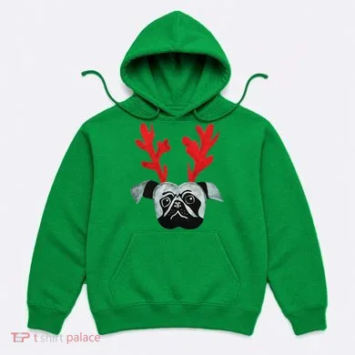 Christmas Pug Reindeer Hoodie