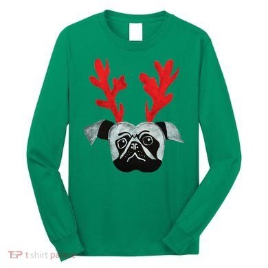 Christmas Pug Reindeer Long Sleeve Shirt