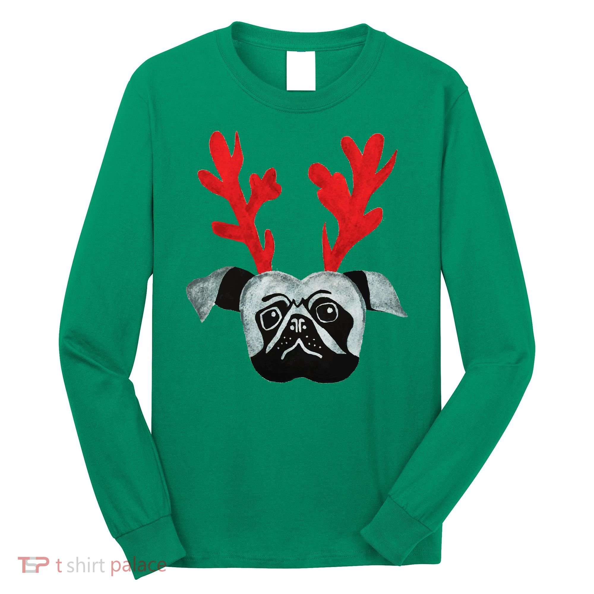 Christmas Pug Reindeer Long Sleeve Shirt
