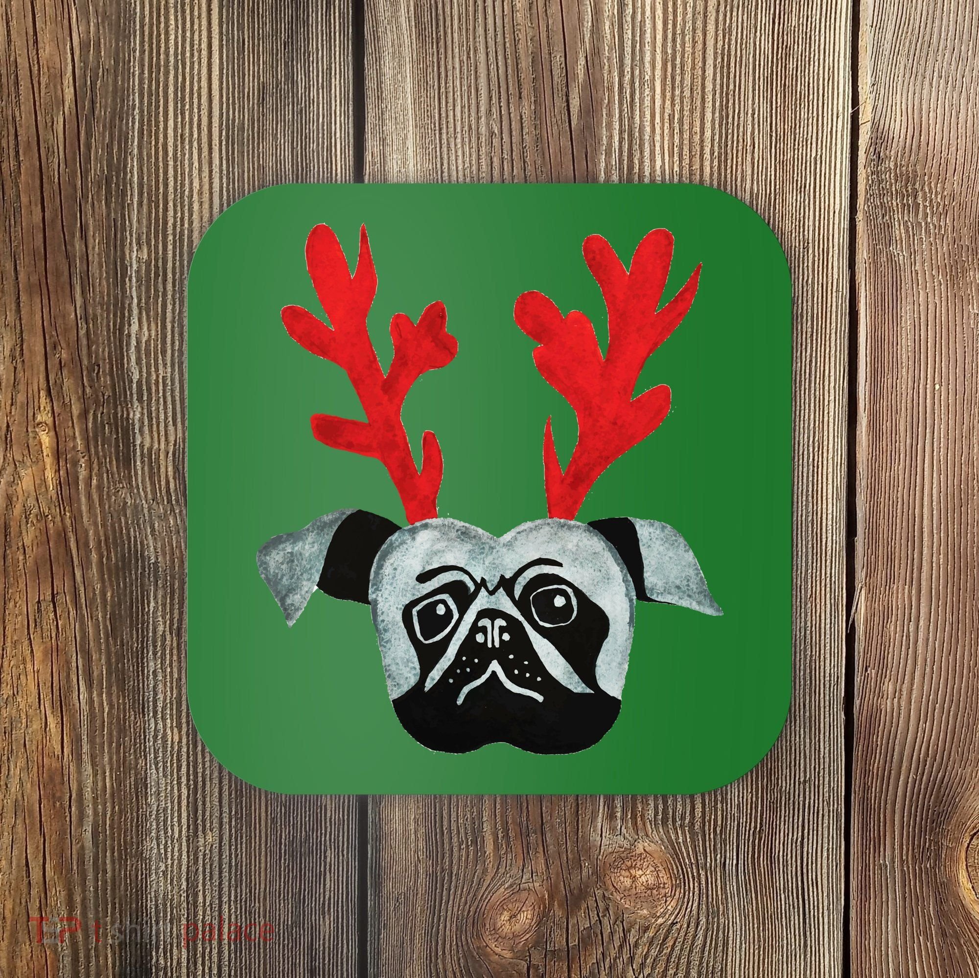 Christmas Pug Reindeer Coaster