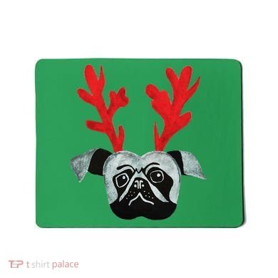 Christmas Pug Reindeer Mousepad