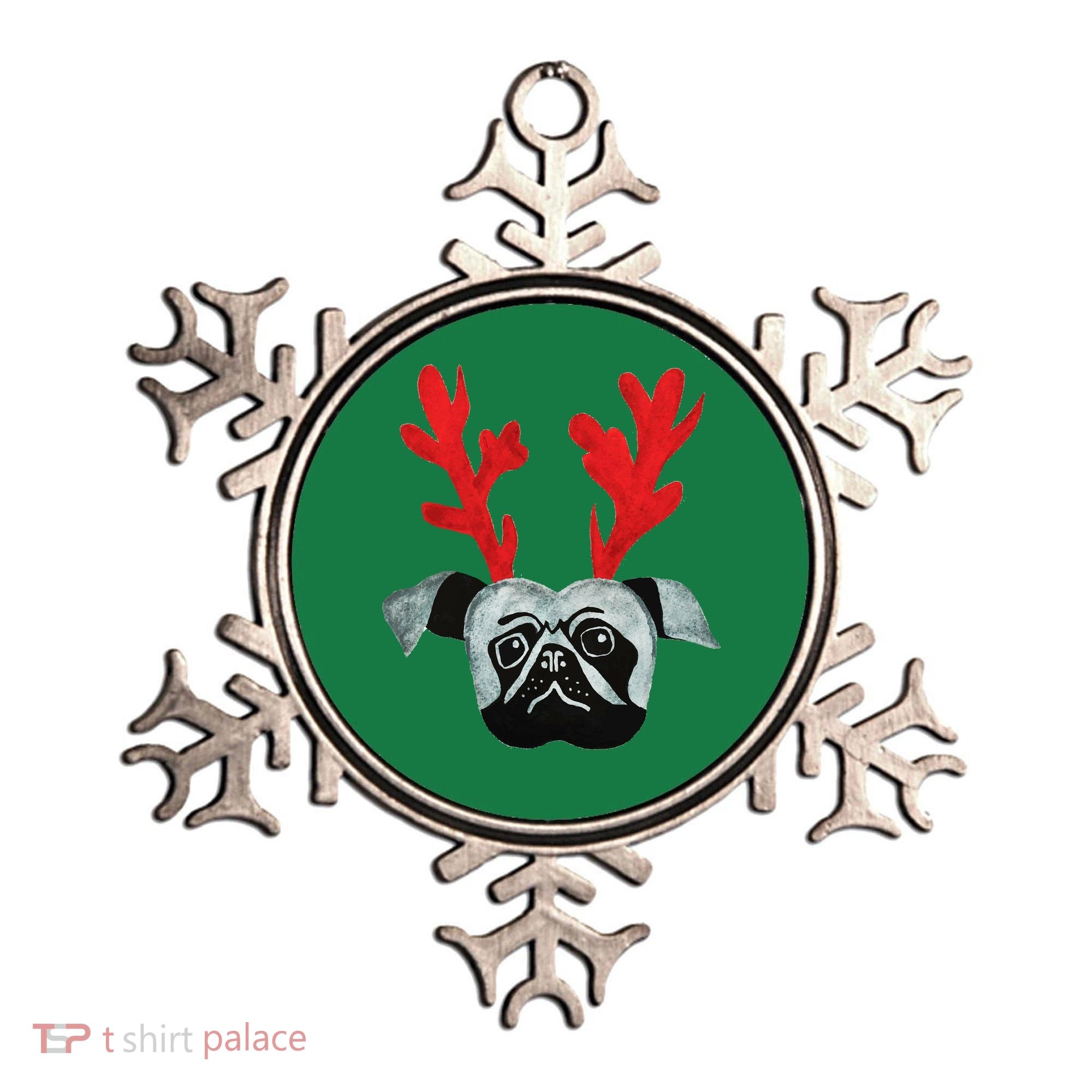 Christmas Pug Reindeer Ornament
