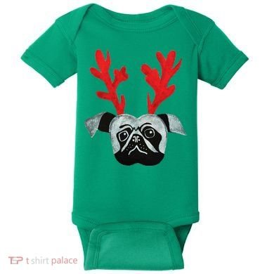 Christmas Pug Reindeer Baby Bodysuit
