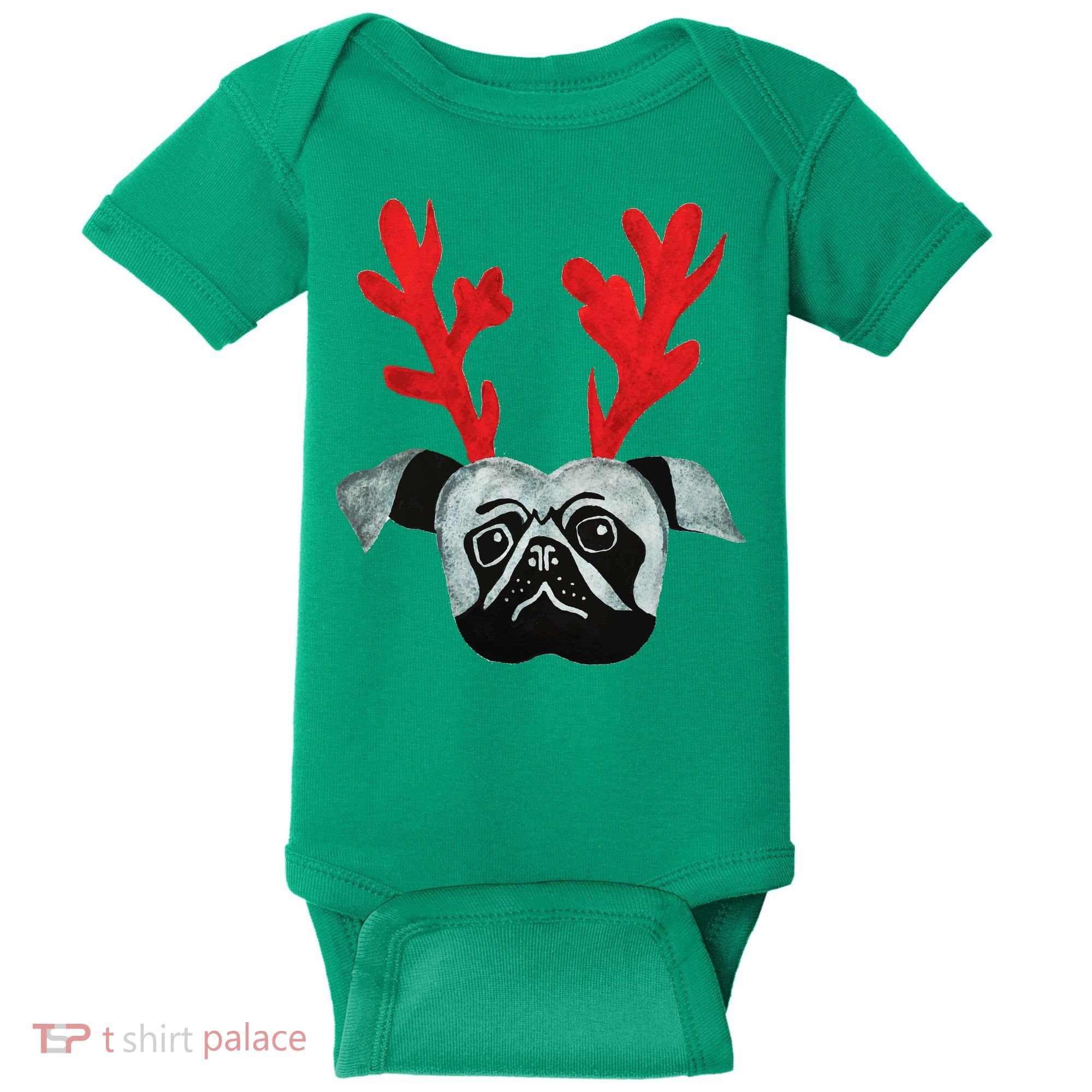 Christmas Pug Reindeer Baby Bodysuit