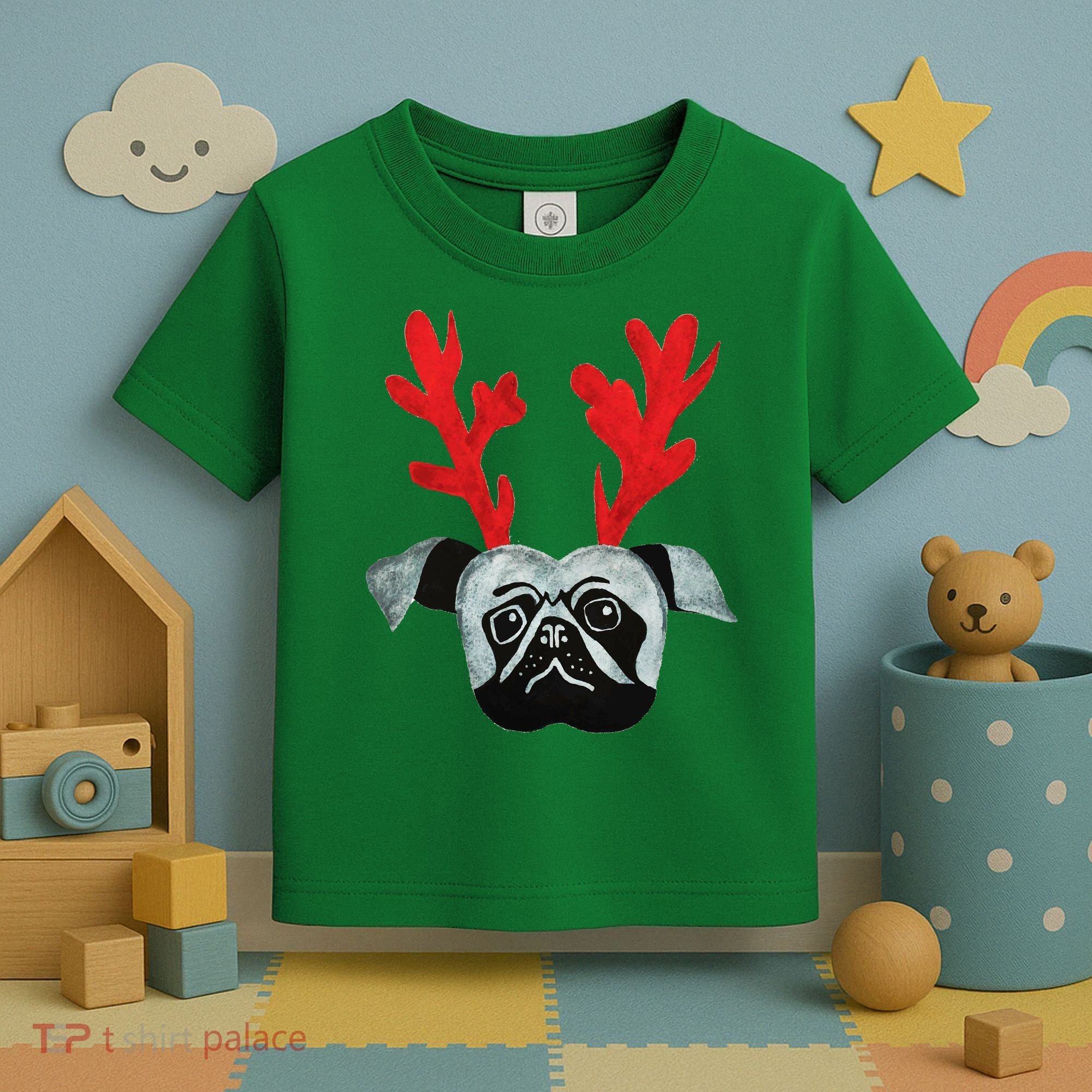 Christmas Pug Reindeer Toddler T-Shirt