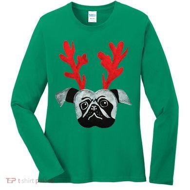 Christmas Pug Reindeer Women's Long Sleeve Shirt