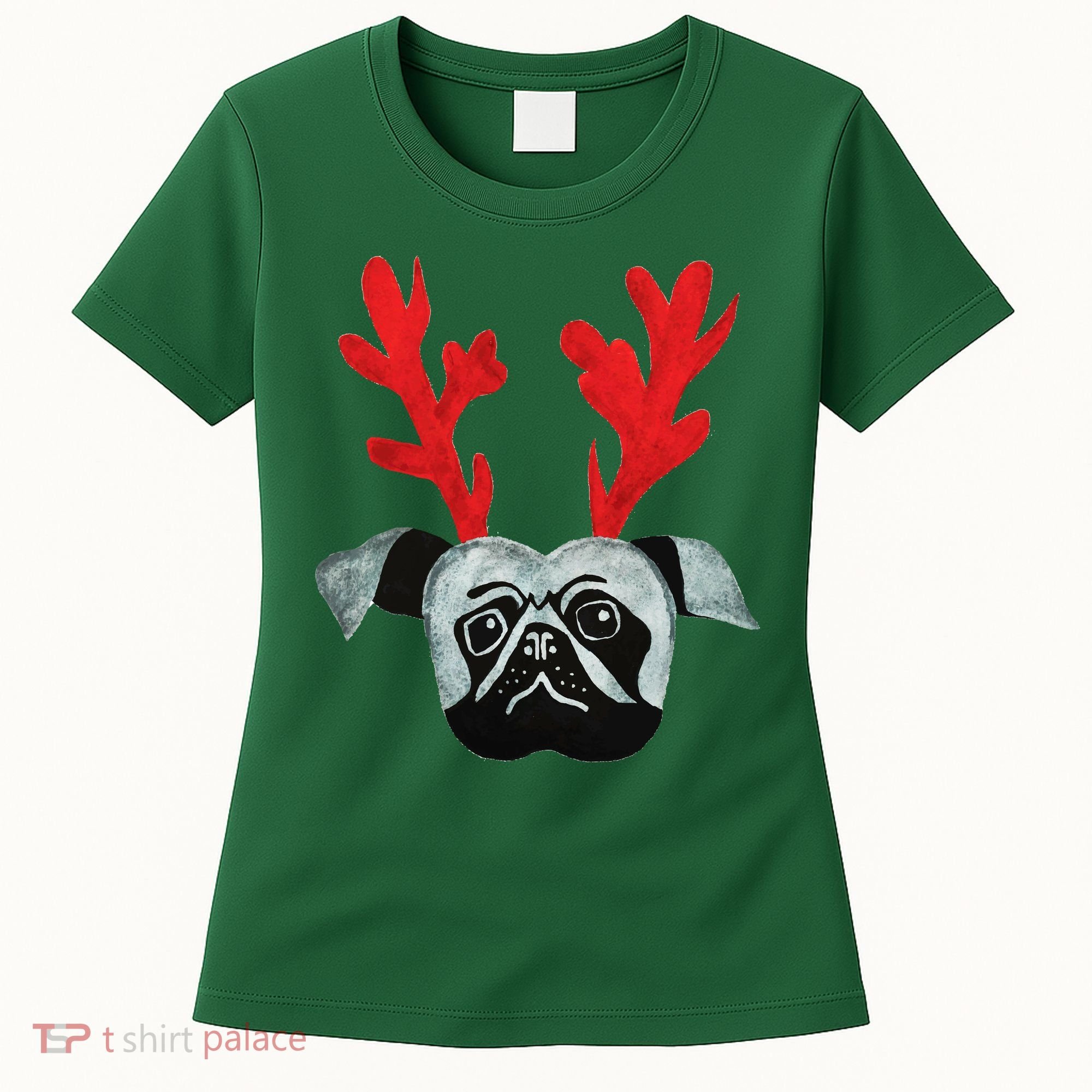Christmas Pug Reindeer Women's T-Shirt