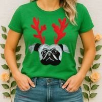 Christmas Pug Reindeer Women's T-Shirt thumb 2
