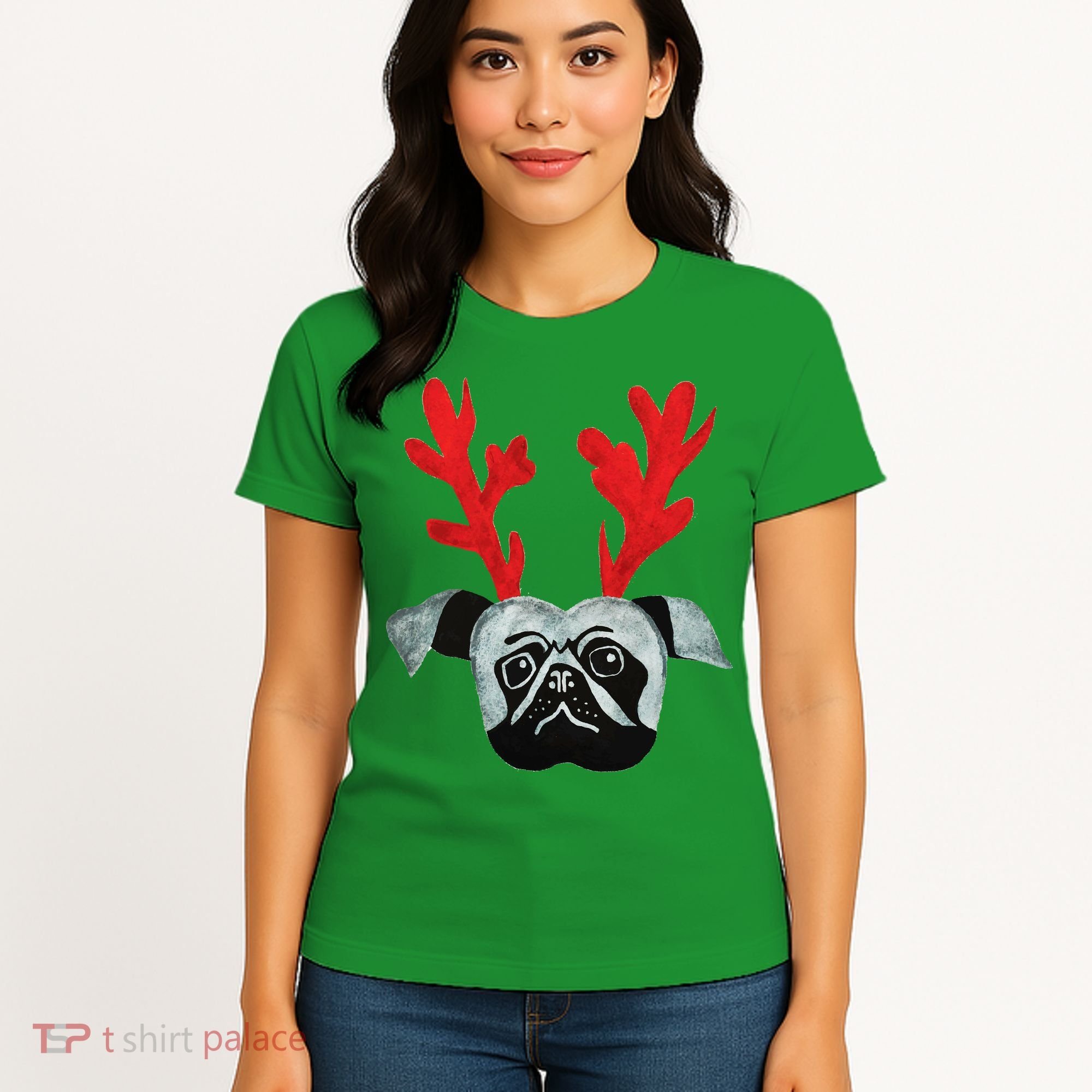 Christmas Pug Reindeer Women's T-Shirt