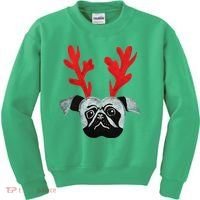 Christmas Pug Reindeer Kids Sweatshirt thumb 0