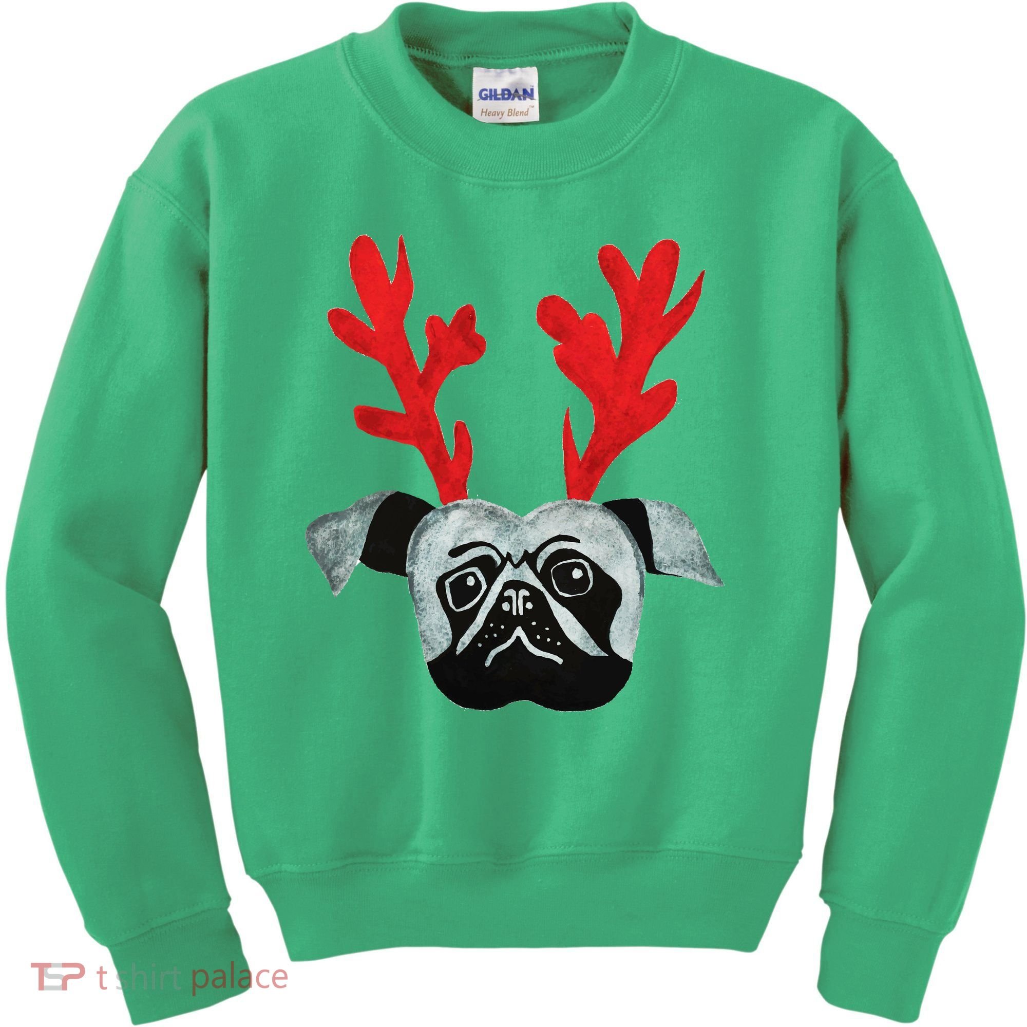 Christmas Pug Reindeer Kids Sweatshirt