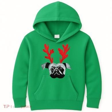 Christmas Pug Reindeer Kids Hoodie