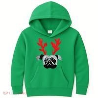 Christmas Pug Reindeer Kids Hoodie thumb 0