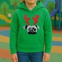 Christmas Pug Reindeer Kids Hoodie thumb 3