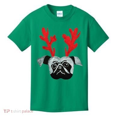Christmas Pug Reindeer Kids T-Shirt