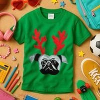Christmas Pug Reindeer Kids T-Shirt thumb 3