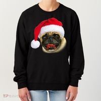 Christmas Pug Santa Hat Cute Women's Sweatshirt thumb 0
