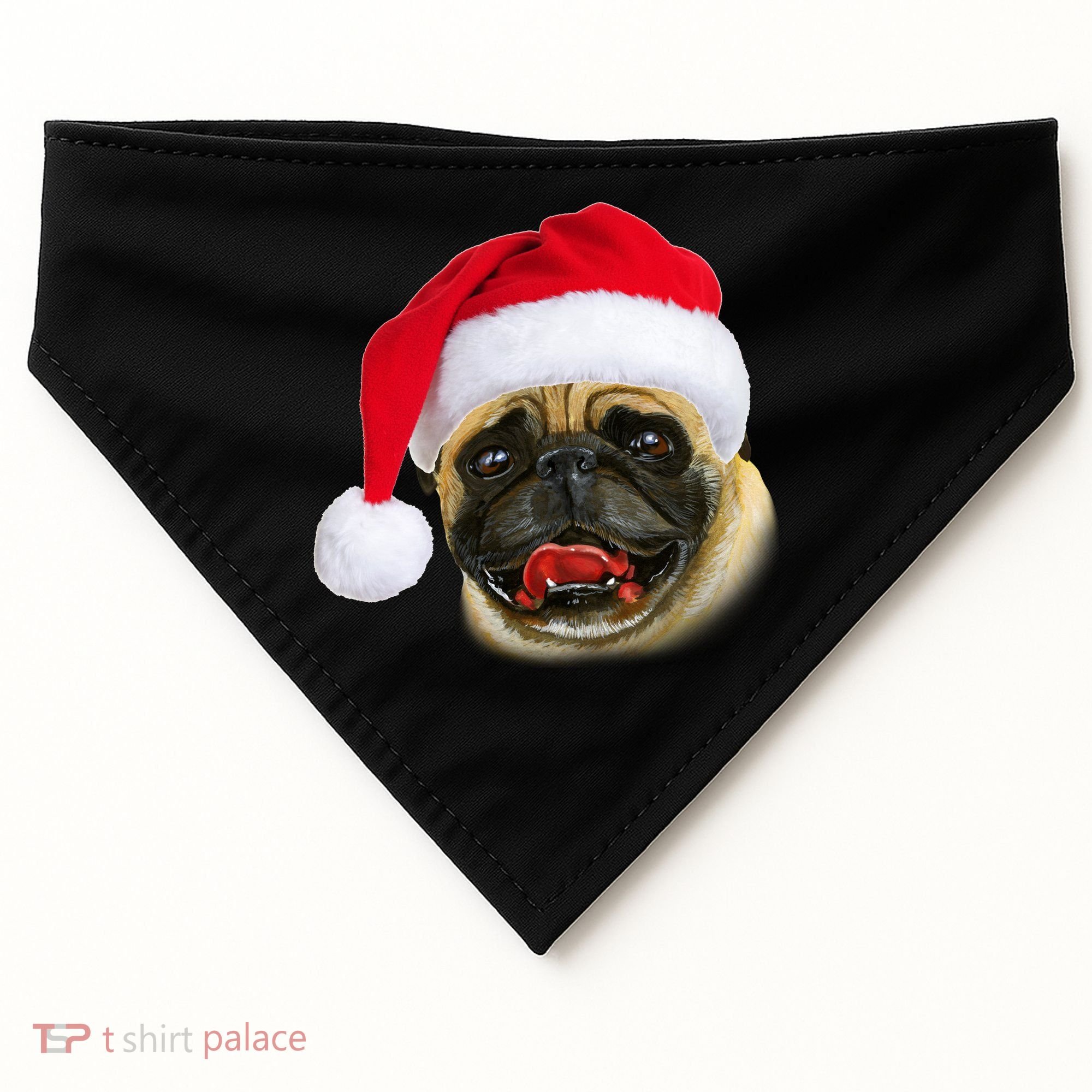 Christmas Pug Santa Hat Cute USA-Made Doggie Bandana