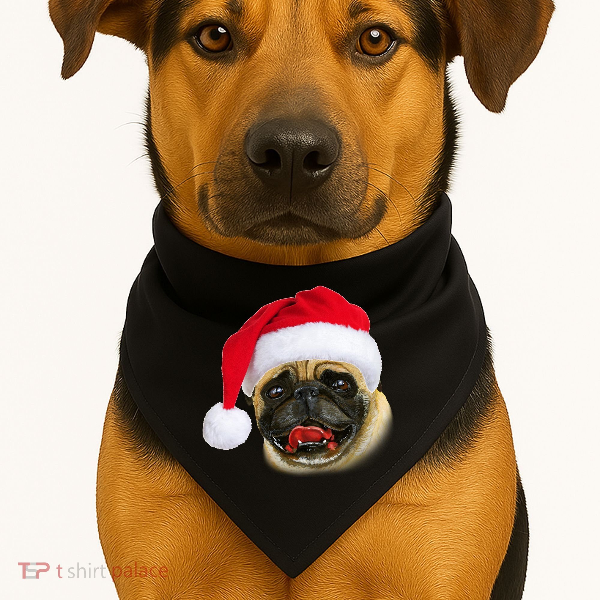 Christmas Pug Santa Hat Cute USA-Made Doggie Bandana