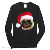 Christmas Pug Santa Hat Cute Long Sleeve Shirt thumb 0
