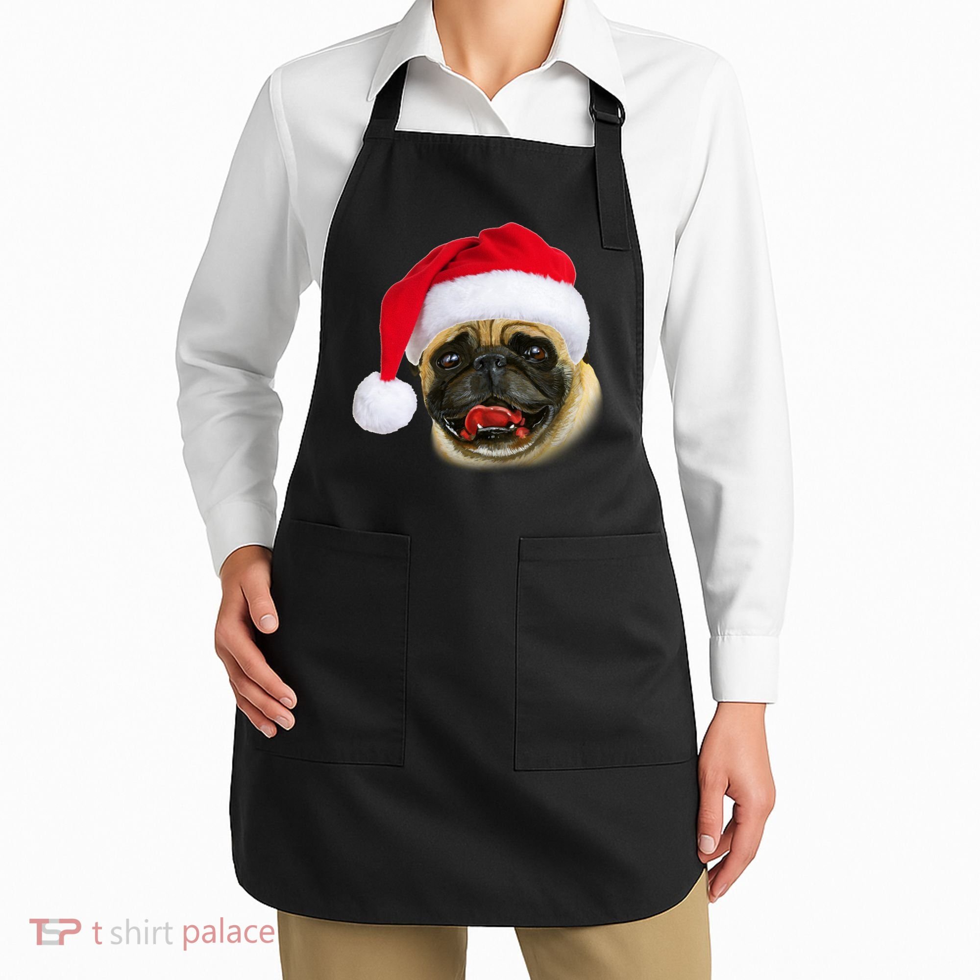 Christmas Pug Santa Hat Cute Apron