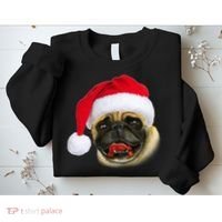 Christmas Pug Santa Hat Cute Sweatshirt thumb 2