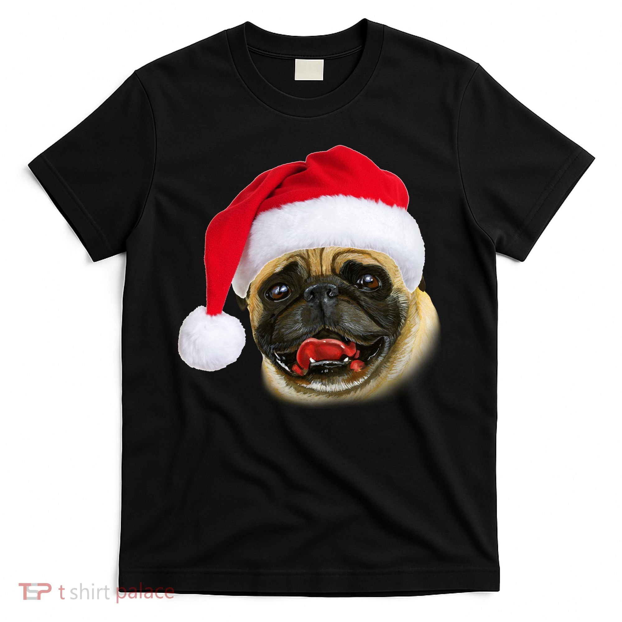 Christmas Pug Santa Hat Cute T-Shirt