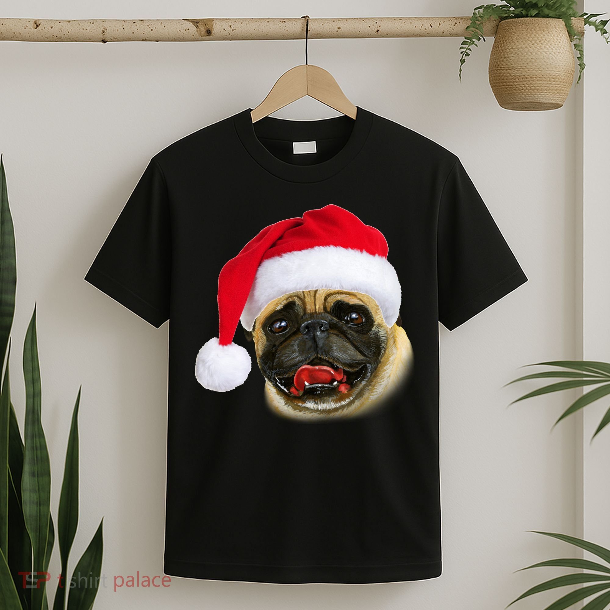 Christmas Pug Santa Hat Cute T-Shirt