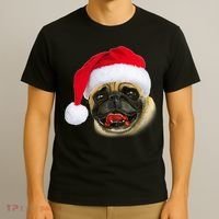 Christmas Pug Santa Hat Cute T-Shirt thumb 3